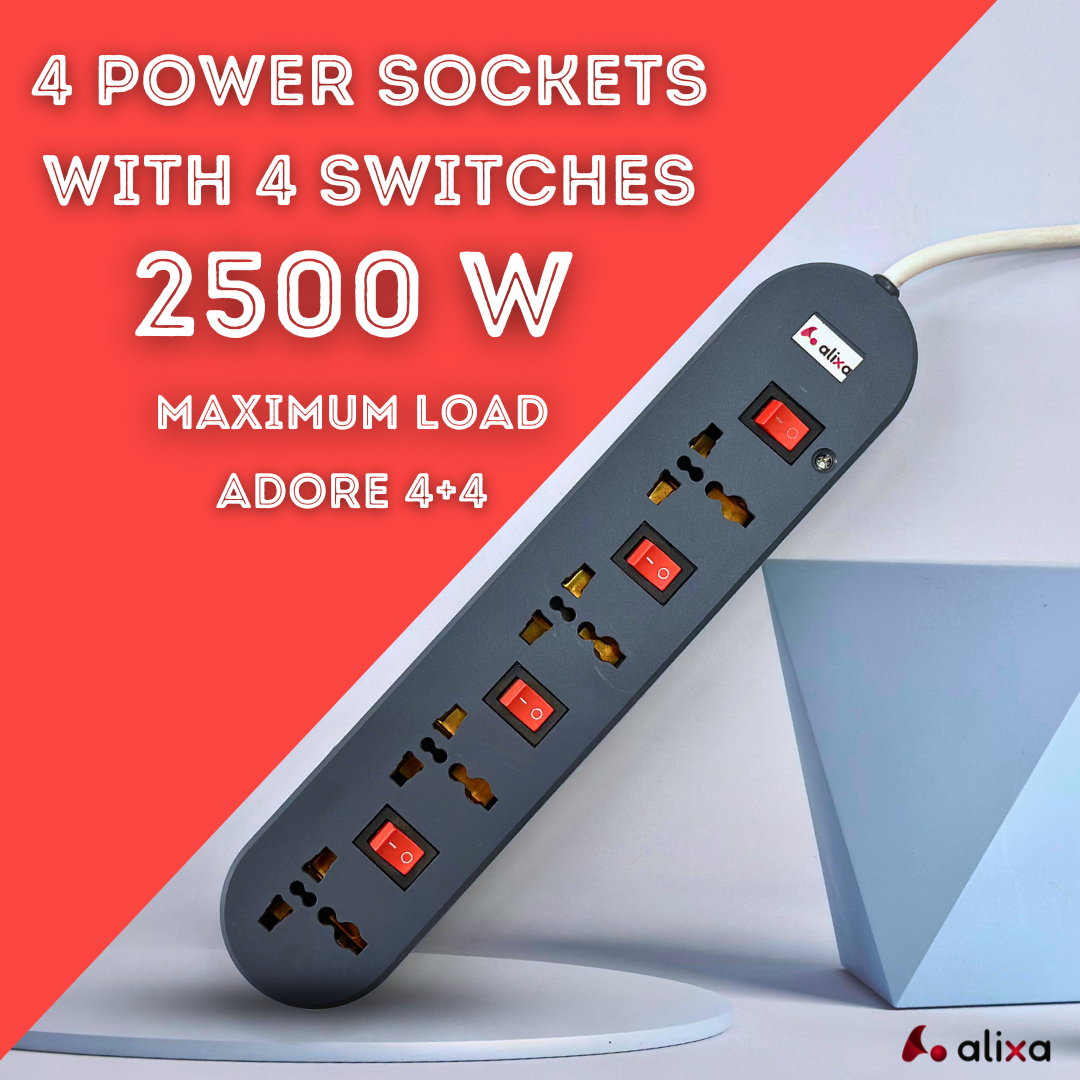 Alixa Extension Socket Adore 4+4 - Power Up Your Home with Ease