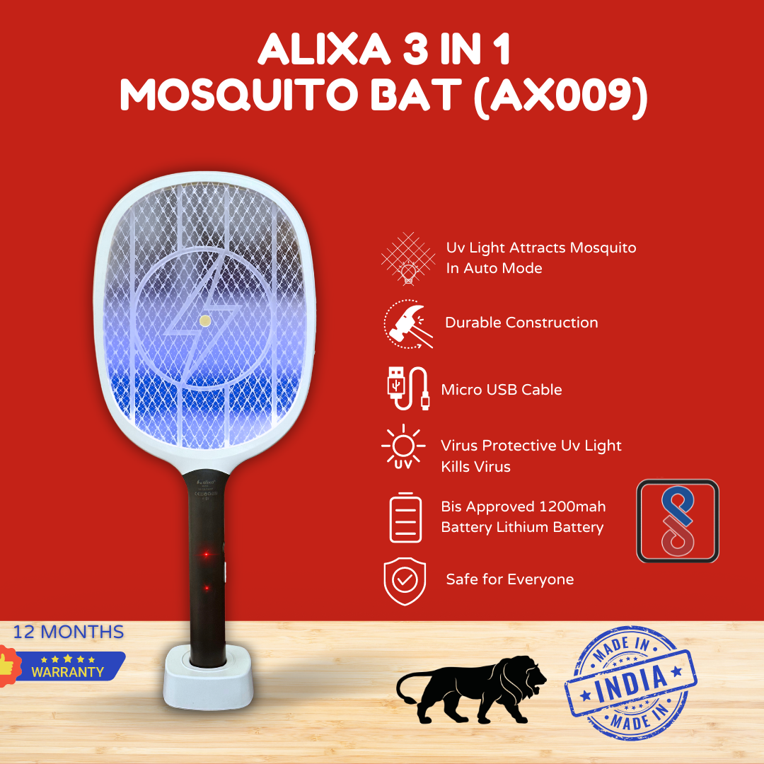 Alixa 3 in 1 Mosquito Bat with UV light & stand - AX009 | (12 Months Warranty)