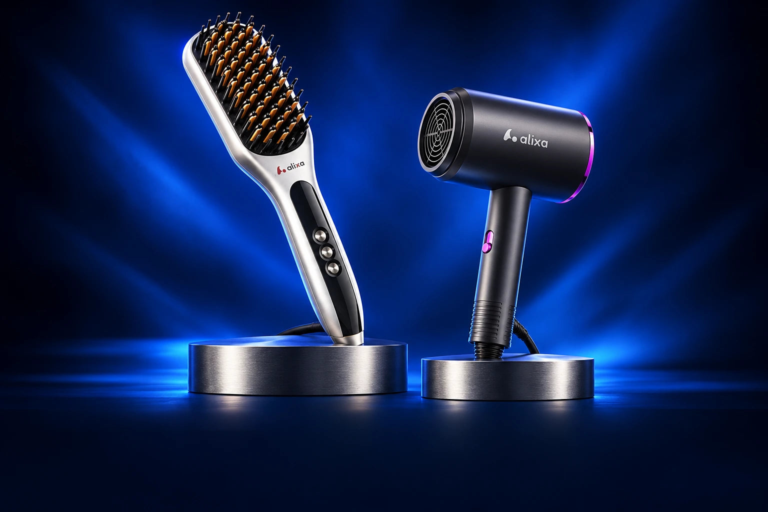 ALIXA hair brush and AX-H-5003 dryer in a studio campaign